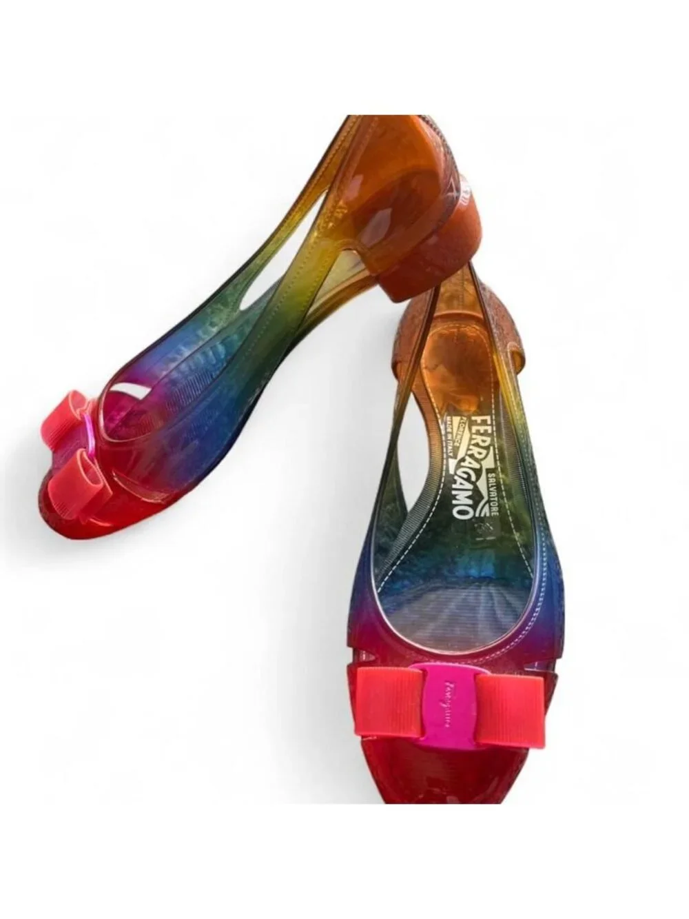 Y2K Salvatore Ferragamo Vara Rainbow Jelly Shoes Size 6 Coquette Summer Italy